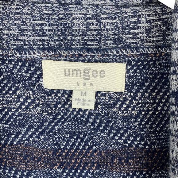 Umgee Sweater Womens Medium Navy Gray Print Waterfall Cardigan Open Front - Picture 4 of 13